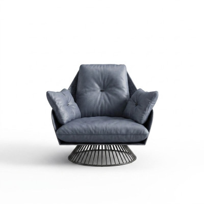 Fauteuil Ontwerp Grijs Metaal Relax Club Lounge Eenpersoons Gestoffeerd Stof Leer