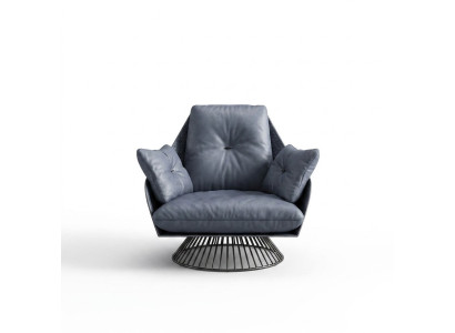 Fauteuil Ontwerp Grijs Metaal Relax Club Lounge Eenpersoons Gestoffeerd Stof Leer