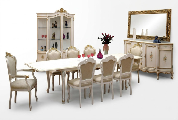 Compleet set eettafel 8x stoelen eetcafé eetgroep houten meubilair tafels 9 delig