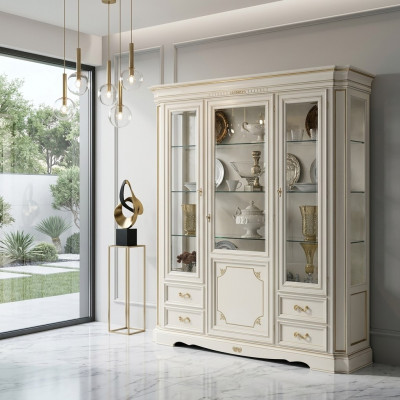 Vitrine Woonkamer meubels dressoir Massief houten vitrines glazen kast Echt hout