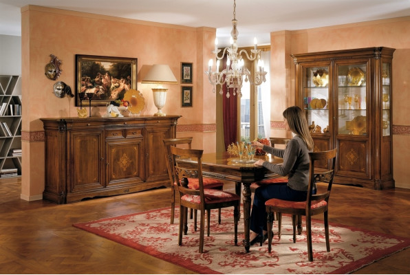 Eetkamer set eettafel 4x stoel dressoir vitrine stel tafel groep 7-delige meubels