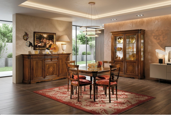 Eetkamer set eettafel 4x stoel dressoir vitrine stel tafel groep 7-delige meubels