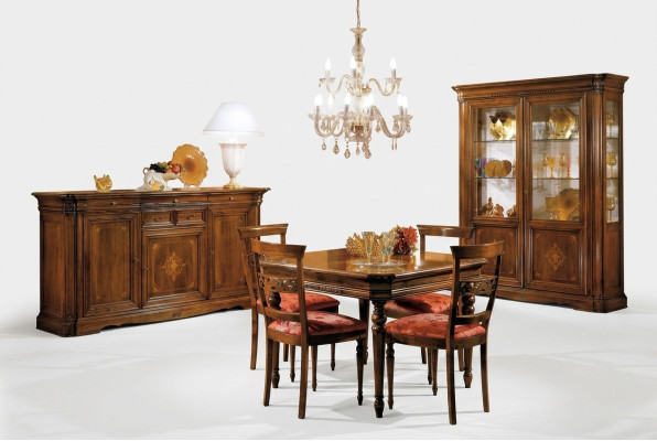 Eetkamer set eettafel 4x stoel dressoir vitrine stel tafel groep 7-delige meubels