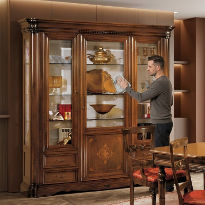 Vitrine 3-deurs kast Vitrinekasten Woonkamerkasten Ontwerp Kast Meubilair Glas Nieuw