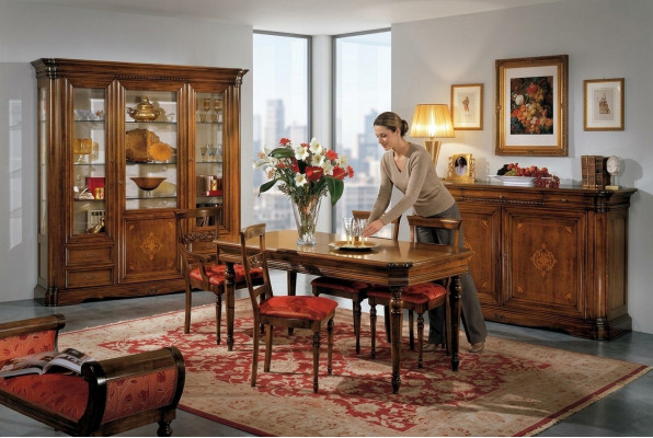Ontwerp eetkamer set meubilair 7-delig houten commode 4x stoel tafel vitrine nieuw