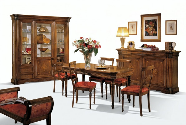Ontwerp eetkamer set meubilair 7-delig houten commode 4x stoel tafel vitrine nieuw