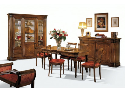 Ontwerp eetkamer set meubilair 7-delig houten commode 4x stoel tafel vitrine nieuw