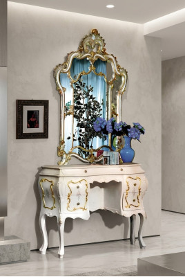 Klassieke spiegel make-up tafel console tafel wit hout slaapkamer meubels 2-delig