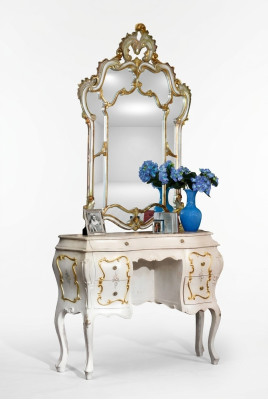 Klassieke spiegel make-up tafel console tafel wit hout slaapkamer meubels 2-delig