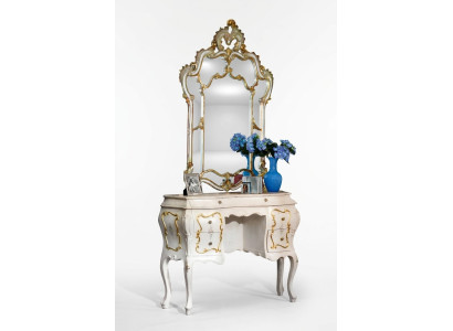 Klassieke spiegel make-up tafel console tafel wit hout slaapkamer meubels 2-delig