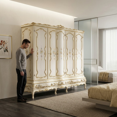 Kledingkast Nieuw Multifunctionele kast 5 deuren Laden Hoge kast Hout wit