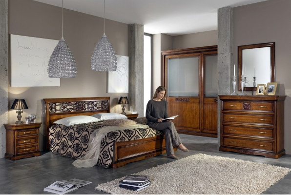 Compleet slaapkamer set bruin kledingkast bed nachtkastje ladekast spiegel