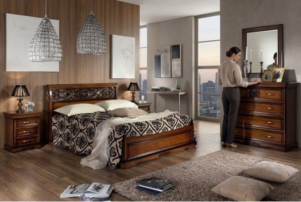 Compleet slaapkamer set hout Bruin bed 2x nachtkastje ladekast spiegel Nieuw