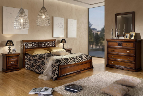 Compleet slaapkamer set hout Bruin bed 2x nachtkastje ladekast spiegel Nieuw