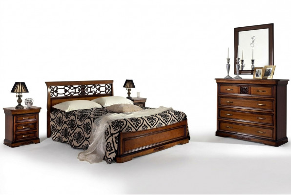 Compleet slaapkamer set hout Bruin bed 2x nachtkastje ladekast spiegel Nieuw