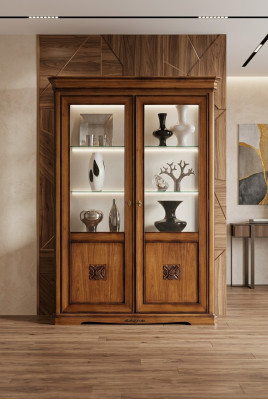 Vitrine glazen kast massief houten woonkamermeubel dressoir massief hout
