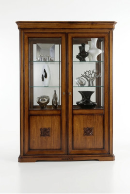 Vitrine glazen kast massief houten woonkamermeubel dressoir massief hout