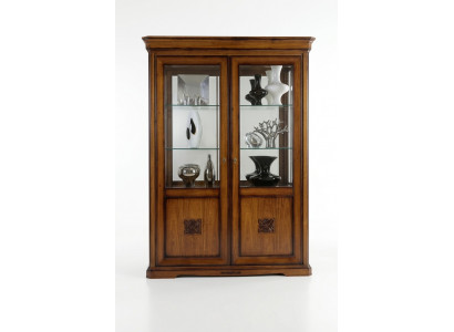 Vitrine glazen kast massief houten woonkamermeubel dressoir massief hout