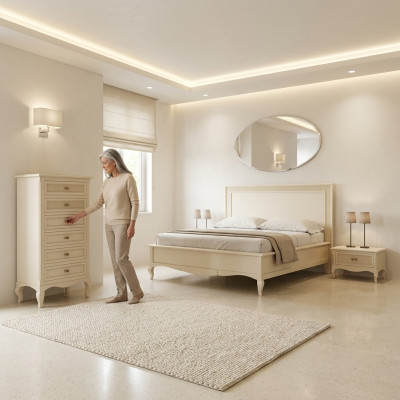 Italiaanse slaapkamermeubels Bed Nachtkastje Massief houten beddenset 4-delig.