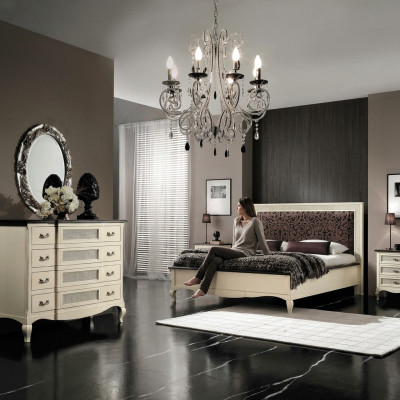 Luxe slaapkamer set 4-dlg. Bed 2 nachtkastjes commode massief houten meubelen Italië