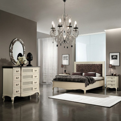 Luxe slaapkamer set 4-dlg. Bed 2 nachtkastjes commode massief houten meubelen Italië
