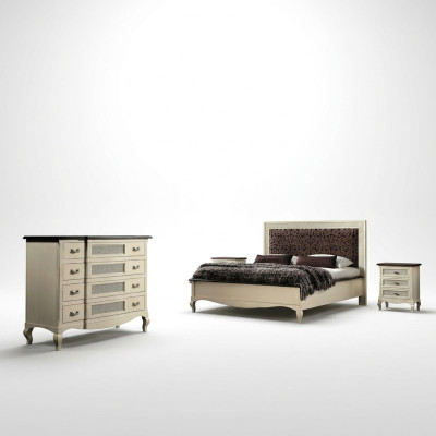 Luxe slaapkamer set 4-dlg. Bed 2 nachtkastjes commode massief houten meubelen Italië