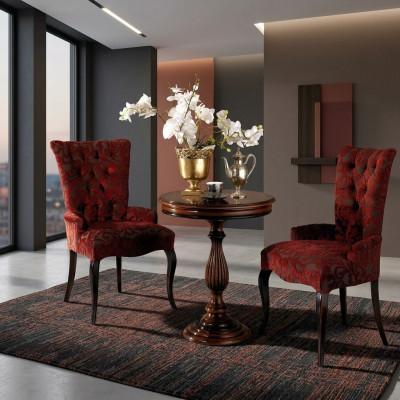 Woonkamer fauteuils luxe stoel houtbruin Italiaanse meubels gestoffeerd