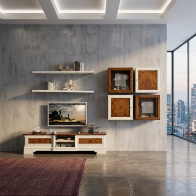 Woonwand woonkamer set vitrinekast planken set woonwanden plank tv-wand