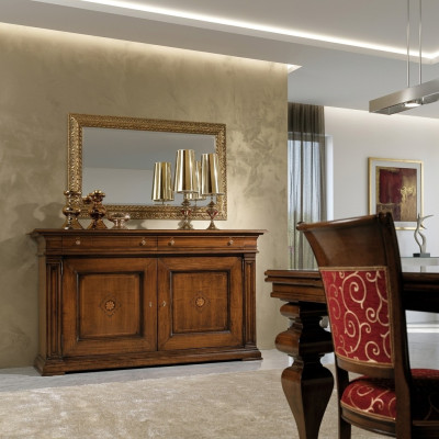 Massief houten dressoir met spiegel Sideboard dressoirset Italiaanse meubels 2-delig.