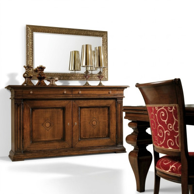 Massief houten dressoir met spiegel Sideboard dressoirset Italiaanse meubels 2-delig.