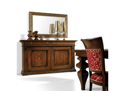 Massief houten dressoir met spiegel Sideboard dressoirset Italiaanse meubels 2-delig.