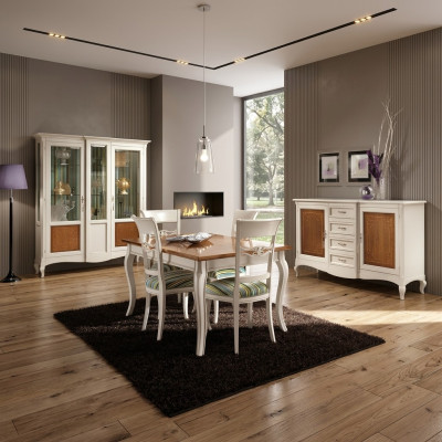 Eetkamer set meubels commode stoelen 4x vitrine groep eetkamer set vitrines 7-delig.