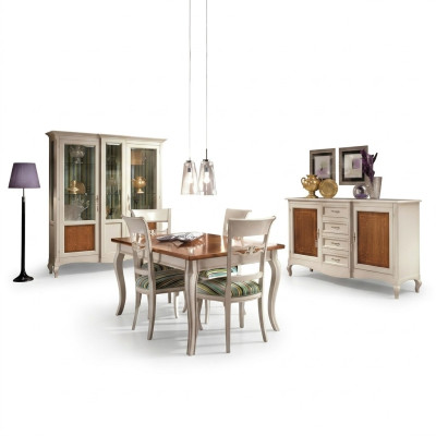 Eetkamer set meubels commode stoelen 4x vitrine groep eetkamer set vitrines 7-delig.