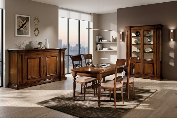 Eetkamer set stoelen 4x vitrine groep eetkamer set vitrines 7-delig dressoir