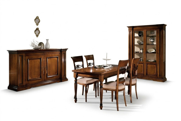 Eetkamer set stoelen 4x vitrine groep eetkamer set vitrines 7-delig dressoir