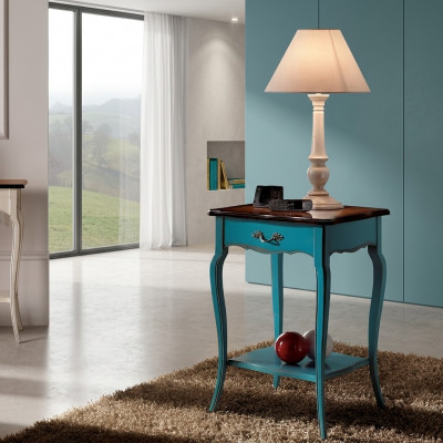 Console nachtkastje slaapkamer bijzettafel modern design meubels hout azuurblauw.