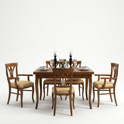 Eetkamerset dressoir 4 stoelen vitrinegroep eetkamertafel 7-delig.