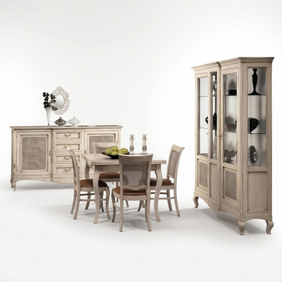 Garnituur houten meubels dressoir 4x stoel tafel vitrine nieuw groep eetkamerset 7-delig