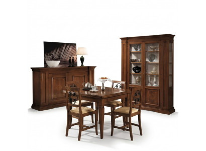 Garnituur Houten Meubels Commode 4x Stoel Tafel Vitrine Nieuw Groep Eetkamerset 7 delen.