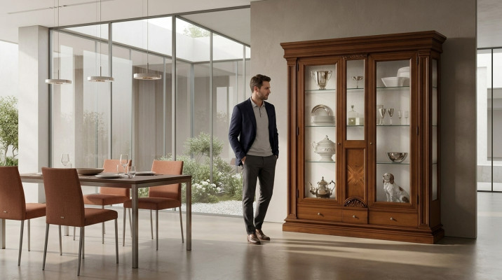 Houten vitrinekast glazen kast massief houten dressoir vitrine woonkamermeubels massief
