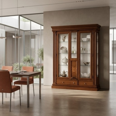 Houten vitrinekast glazen kast massief houten dressoir vitrine woonkamermeubels massief