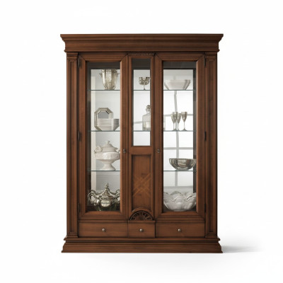 Houten vitrinekast glazen kast massief houten dressoir vitrine woonkamermeubels massief