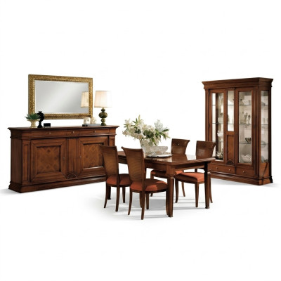 Eetkamer Eettafel Stoelen Dressoir Vitrine Set Meubilair Hout Bruin 7-delig Set