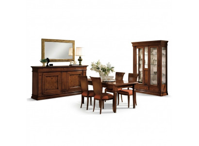 Eetkamer Eettafel Stoelen Dressoir Vitrine Set Meubilair Hout Bruin 7-delig Set