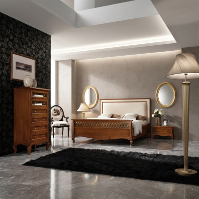 Luxe slaapkamer set 4-delig Bed 2 nachtkastjes Ladekast Massief houten meubels Italië