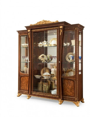 Vitrine Hout Glas Kast Massief hout Dressoir Vitrine Woonkamer Meubels Italië
