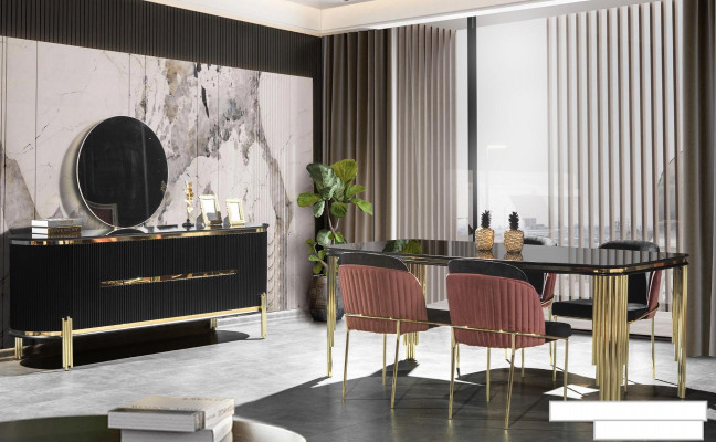 Luxe eetkamer eetkamerset ontwerp tafel dressoir 4 stoelen groep 6-delige set nieuw