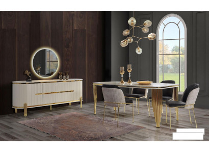 Metaal meubilair eetkamer set tafel stoel commode eetkamerset stoelen 6-delig.