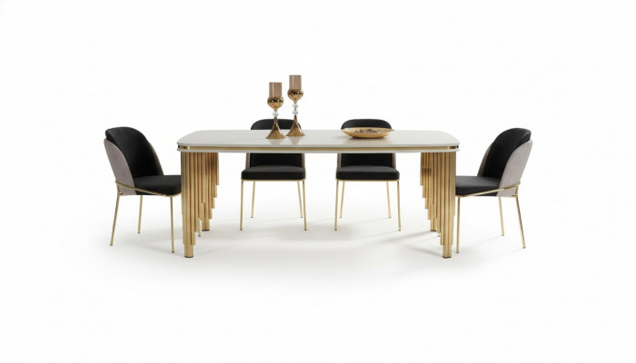 Eetkamerset Luxe eettafel 4x stoelen Eetgroep Tafel roestvrij staal Compleet set 5-delig