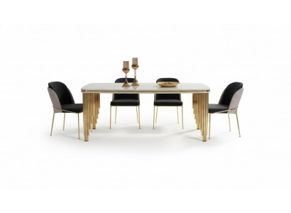 Eetkamerset Luxe eettafel 4x stoelen Eetgroep Tafel roestvrij staal Compleet set 5-delig
